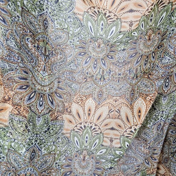 Womens OS Vest Wrap Cover Green Sheer Sleeveless Paisley Floral Light Layer - Picture 8 of 13